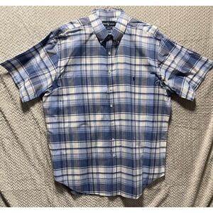 Polo Ralph Lauren Button Down Shirt Tall Blue Plaid Short Sleeve Cotton XLT Prep
